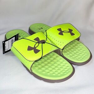 Under Armour Ignite Pro SL Mens Neon Lime Green Brown Slides Sandals Size 15 NWT